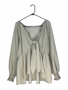 Women’s Blouse Top Long Sleeve Light Sage Tie Front Plus Size XXL